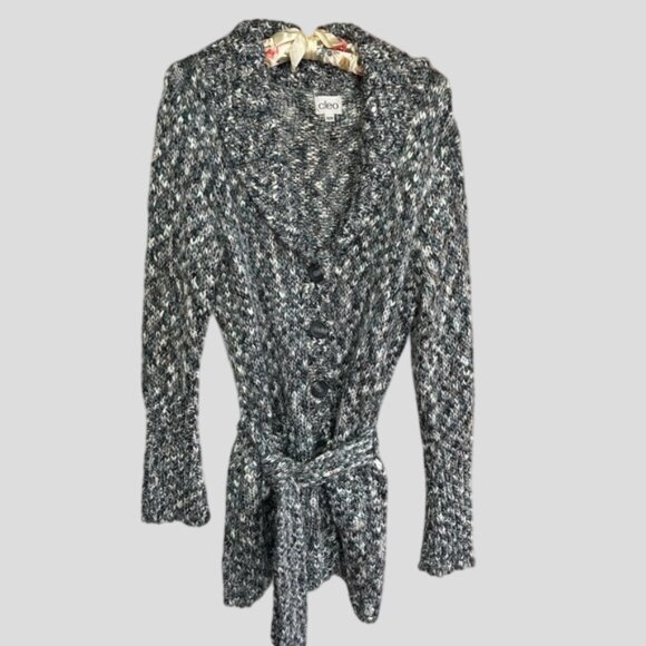 Cleo Knit Button Front Tie Cardigan Sweater Duster - Picture 3 of 10